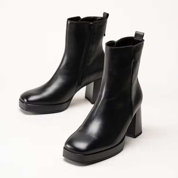 NEW GABOR Black Leather Platform Boots Block Heel Side Zipper Ankle - Size 5.5 - Picture 2 of 16